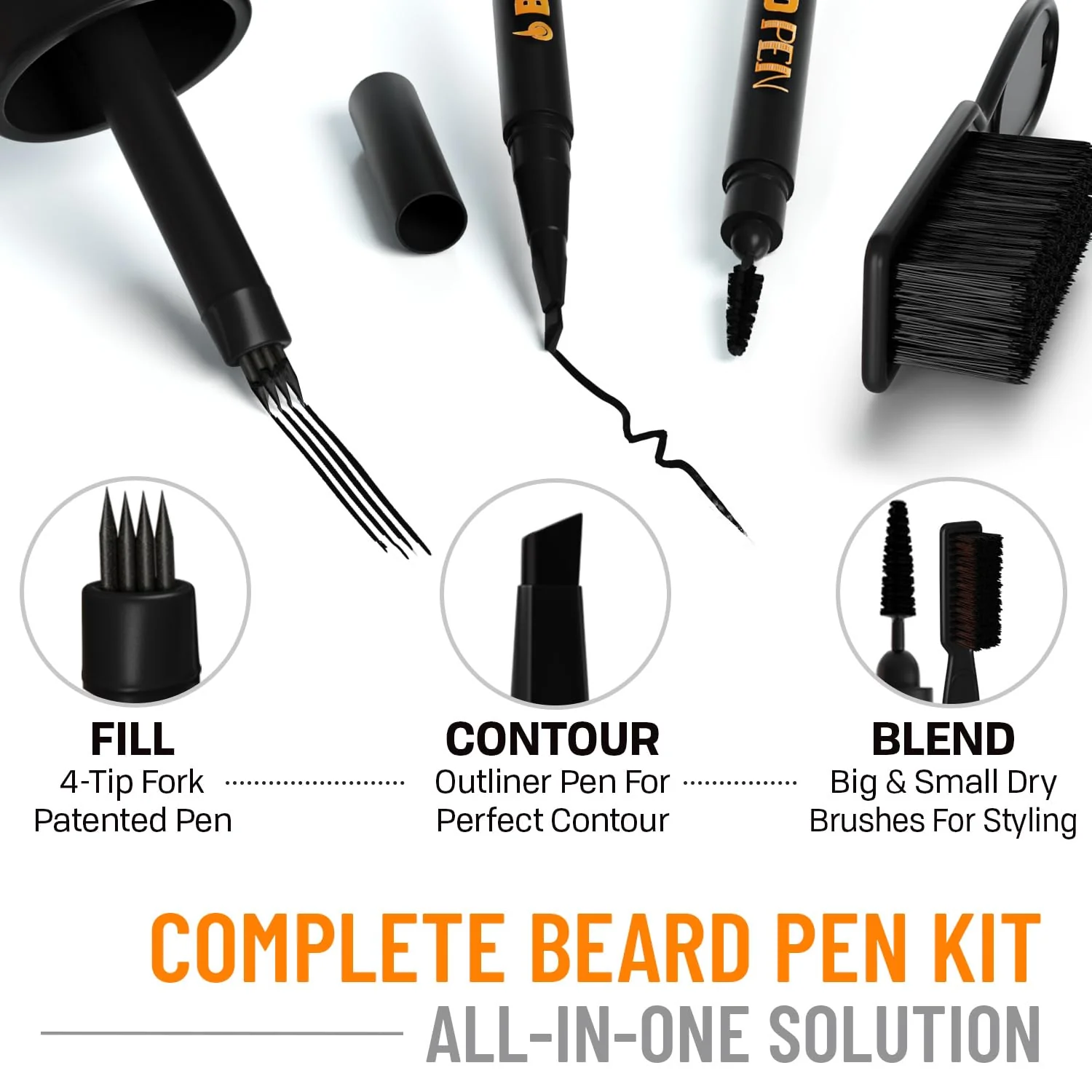 Beard Pen Filler Styling Kit for Men - 3-in-1 Filling Set with 4-Tip Fork, Normal Pencil, and Brush - Waterproof, Sweatproof & All-Day Hold - Image 3